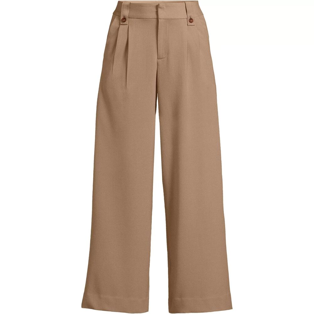 Lands End Women's High Rise, Wide Leg Crop Pants, EUC, Rich Camel, 18